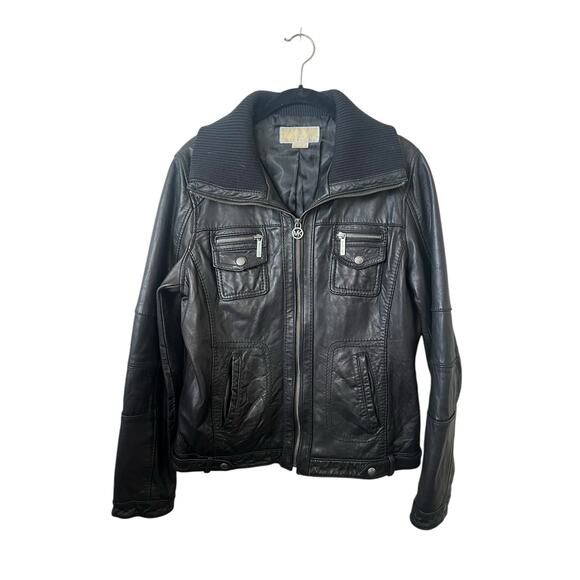 Michael Kors Jackets & Blazers - MICHAEL KORS WOMENS GENUINE LEATHER BLACK MOTO BIKER JACKET COAT BLACK SIZE L
